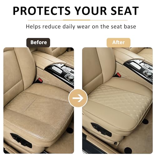 Image of Black Panther 1 Pair of PU Car Seat Covers, Full Wrapping Front Bottom Seat Protector Compatible with 95% Vehicles, Anti-Slip (W 21.26''xD 20.86 inch), Beige