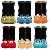 Mardonskey Toddler Boys Wool Socks Kids Winter Warm Socks Thermal Crew Socks for Boys Monster 6 Pairs 4-6 Years