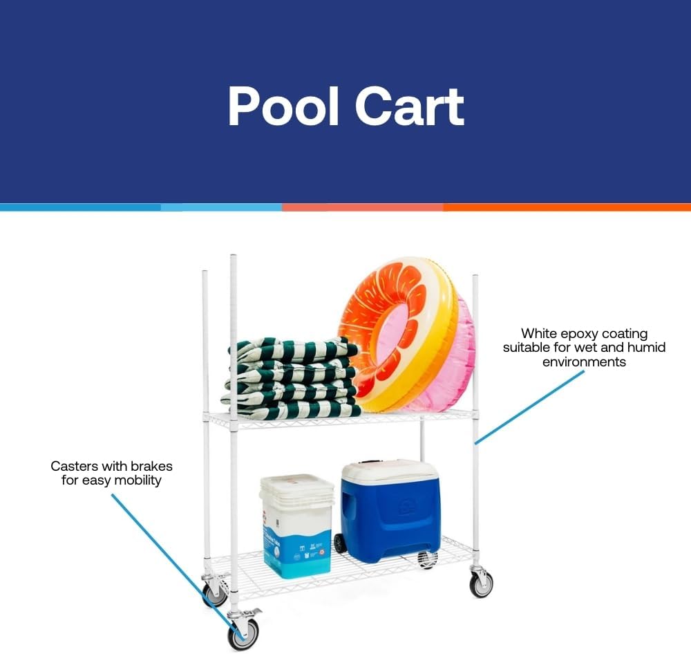 Shelving Inc. 18" d x 48" w x 64" h 2-Tier Wire Pool Cart, Weight Capacity 300lbs Per Shelf