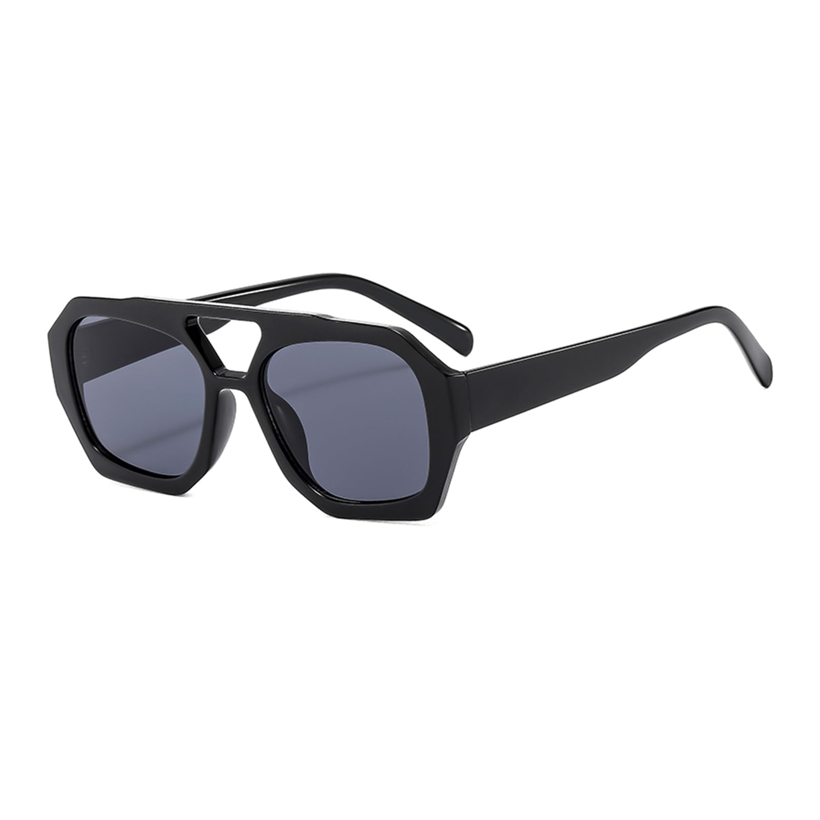 YAMEIZE 70s Double Bridge Hexagonal Sunglasses - Retro Pilot Sunglasses Square Geometric Eyewear Driving for Women Men