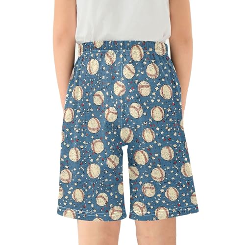 ALAZA Blue Baseball Star Retro Pajama Shorts Sleep Shorts Pant Lounge Pajama Bottoms Elastic Waist with Pockets2