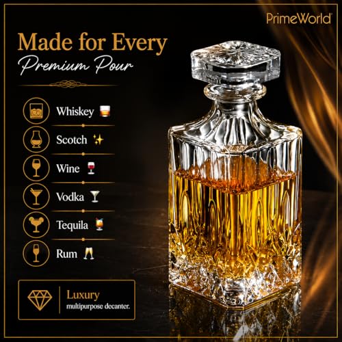 Image of PrimeWorld European Opera Crystal Clear 1 Pcs Glass Decanter Set - Perfect for Whiskey, Scotch, Wine, Vodka, Tequila, Rum etc