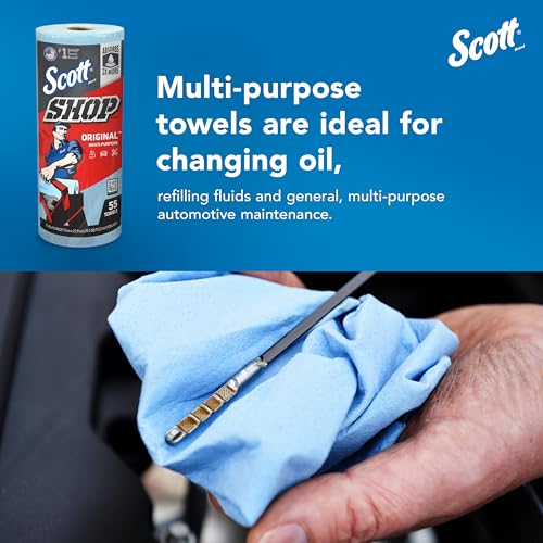 Image of Scott Kimberly-Clark Professional Logistics Supply 75130KC Scott Shop Towels Blue 11 plug X 10,4 plug (27,9cm X 26,4cm), 1 Roll, 55 Per Pack | Blue Shop Towels - Absorbent Oil & Grease Cleaning, 55 Pcs