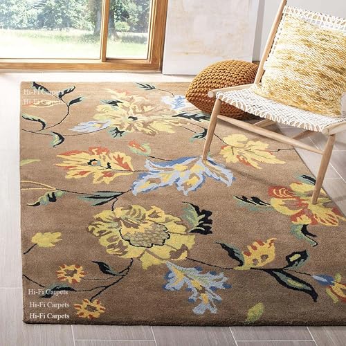 Image of 6x6 Ft Square Wool Rug - Hand-Tufted Woolen Carpet Ideal for Living Room Corners or Lounges