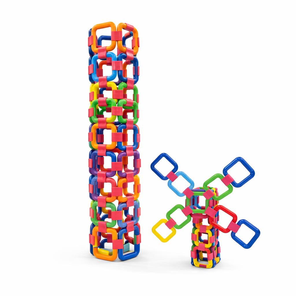 Samkins Sam Links Snap Linking & Construction Toy for Kids 3-6 Years | 68 Pieces | Fine Motor Skills, Pincer Grasp Development & Spatial Awareness | Open-Ended STEM Building | Preschool Learning