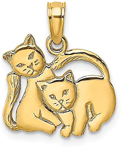 MNMXW 14 K oro amarillo 3D dos gatitos colgante encanto collar animal gato joyería fina para mujeres regalos para ella