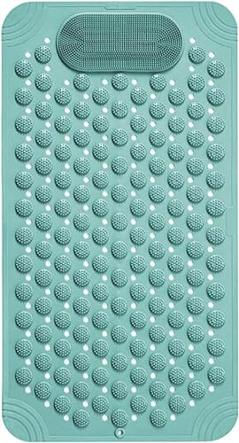 Image of VHKD PVC Bathroom Door Bath mat Anti Slip Skid with Foot Scrubber for Room Shower Suction Cups Drain Holes Silicone Floor mat Rectangle (Marsh Green)