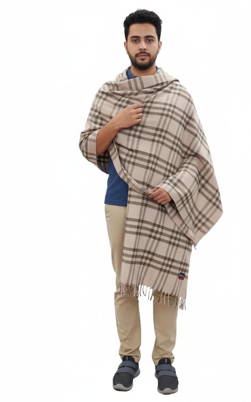 v vrinde Vrinde Beige Wool Checkered Men's Shawl KA-SWL-38-picture-10