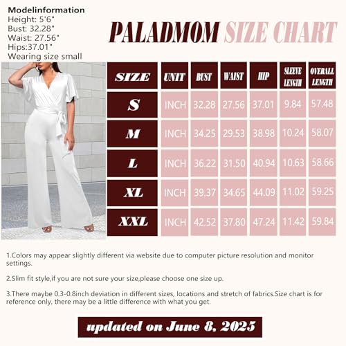 Image of PaladMom Womens Elegant Plus Size Jumpsuits Sexy Back zipper Short Sleeve Mid Waist Wide Leg Straight Rompers