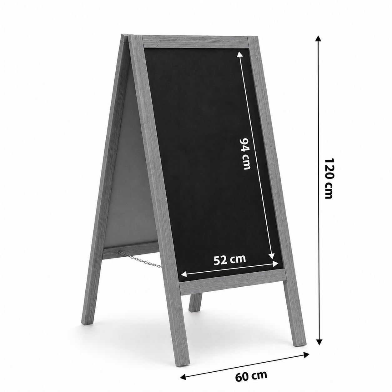 MG Design chevalet ardoise en bois peint en gris 60 x 120 cm – recto verso, pliable et effaçable – panneau publicitaire A-frame pour restaurant, commerce et événements