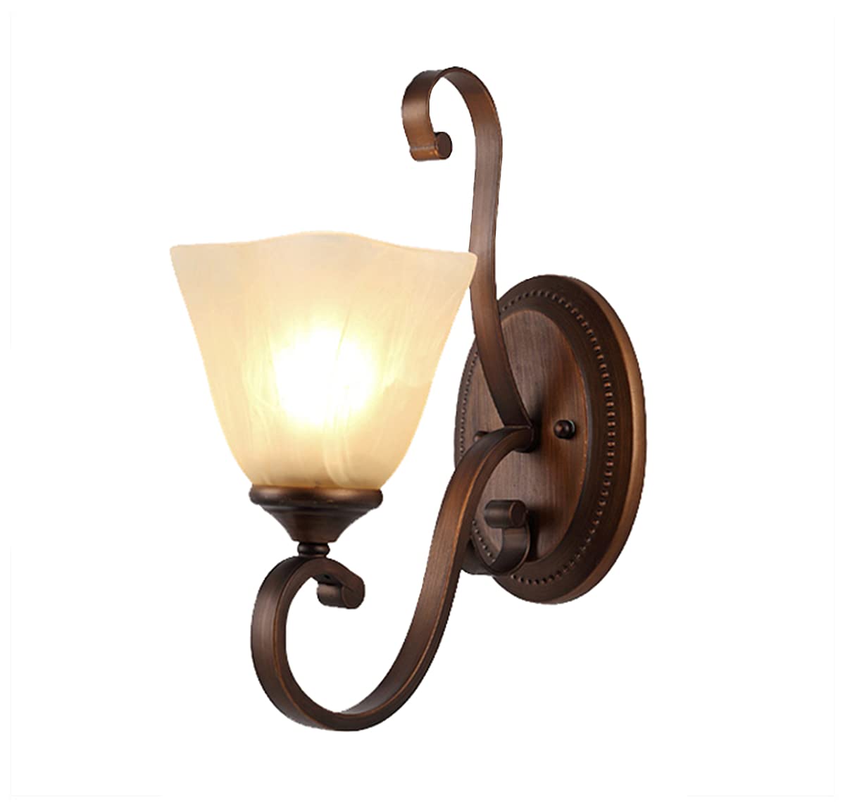 WXKAGF Stylowy kinkiet w stylu vintage na korytarz, żelazna lampa ścienna w stylu retro E27 ze szklanym abażurem do sypialni, klasyczne kinkiety ścienne w przejściu, brązowe, rustykalne oświetlenie