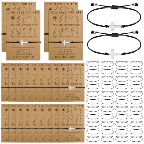 Misdary Pastor Appreciation Gifts Christian Gifts for Women Men Religious Cross Bracelets Adjustable for Baptism Church