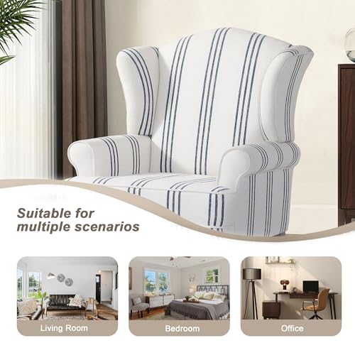 Sillón Retro Tela Rayada Azul Marino miniatura 3