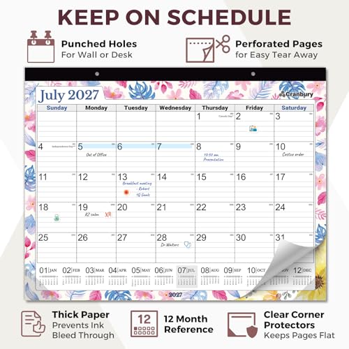 Image of CRANBURY Desk Calendar 2026-2027 22x17, Jul. 2026 to Dec. 2027, Thick Paper, Sturdy Backboard, 18 Months Calendar for School Office Desktop Organizing, Large Wall Monthly Planner with Stickers