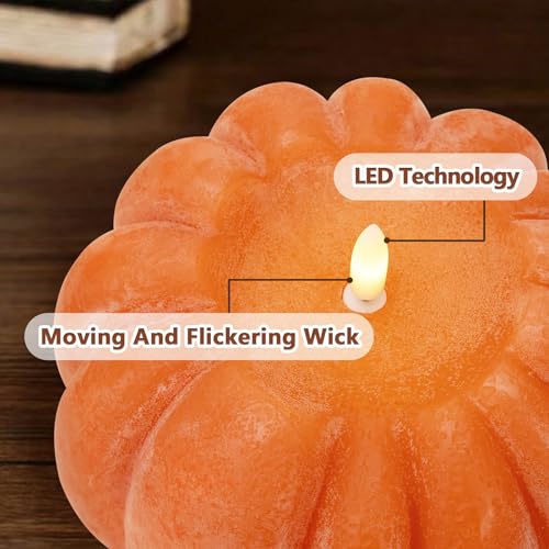 Image of Fall Decorations for Home - Fall Decor - Flickering Flameless Wax Pumpkin LED Candle with Timer Remote Control- Thanksgiving Gifts - Autumn Farmhouse Rustic Harvest Decor for Tiered Tray Table Indoor