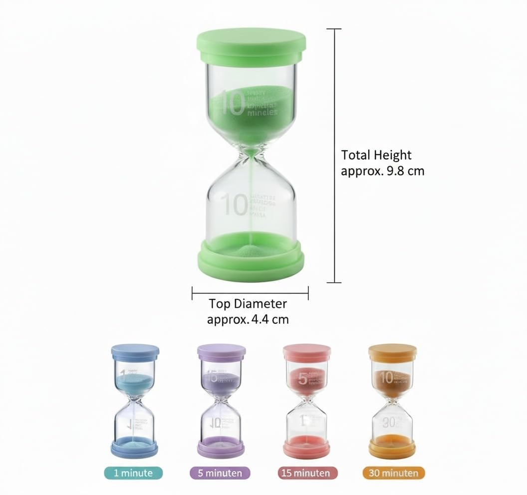 Clessidra Bambini 5 Pezzi – Timer Visivo Colorato 1/5/10/15/30 Minuti, Clessidra Educativa in Plastica Anticaduta per Studio, Gioco e Casa