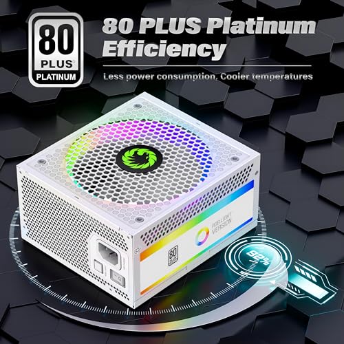 GAMEMAX 1300W Power Supply, ATX 3.0 & PCIE 5.0 Ready, 80+ Platinum Certified, Addressable RGB with 5V Motherboard Sync, 100% Japanese Capacitors, Fully Modular, RGB-1300-White - Image 3