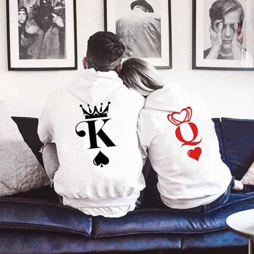 Tabiekacl Sweat King Queen Couple pour Homme Femme Sweat à Capuche King Queen Saint-Valentin King Queen Hoodie 1 Pièce(Blanc-King,L) – vue 3