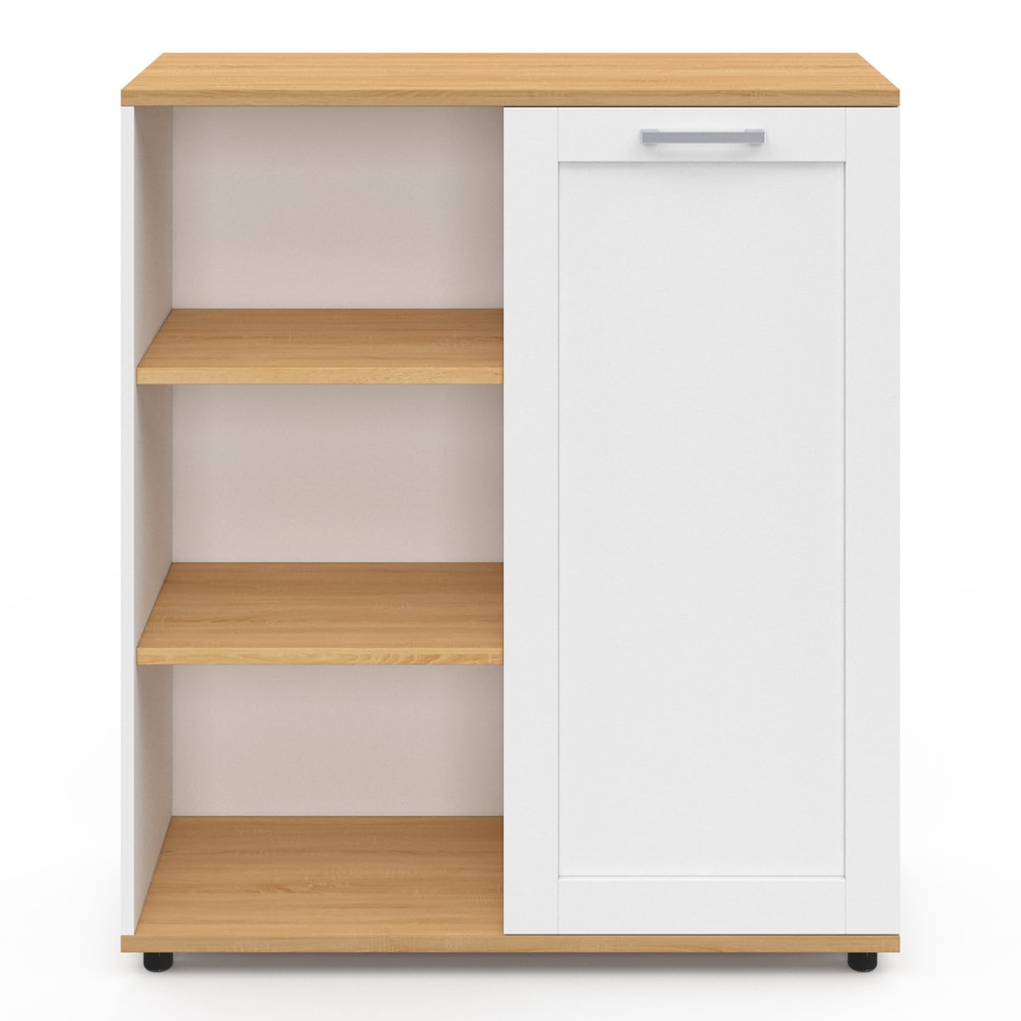 IDMarket - Buffet d'appoint 70 cm VITO 3 étagères et Placard Blanc et Plateau Bois