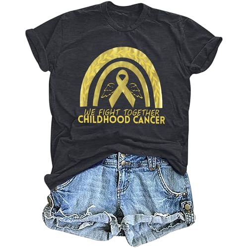 Childhood Cancer Awareness Shirts Women Gold Ribbons Tshirts Childhood Cancer Crewneck Short Sleeve Top