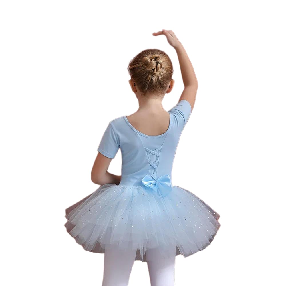 JJDFW - Tutù da danza per bambine, a maniche corte/lunghe, in tulle, con fiocco, per ginnastica, Natale, compleanno, abbigliamento da danza