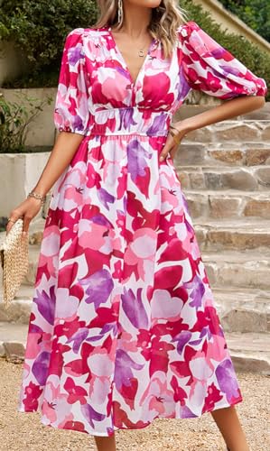 Image of Sister Amy Women's Boho Floral Print Square Neck Beach Party Flowy Ruffle Midi Dress