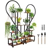 Seeutek Metal Plant Stand Indoor with Wheels, 2 pcs Half Heart Shape Plant Shelf Holder, 6 Tier Tall