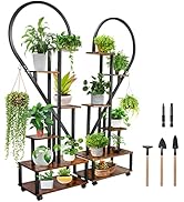 Seeutek Metal Plant Stand Indoor with Wheels, 2 pcs Half Heart Shape Plant Shelf Holder, 6 Tier T...
