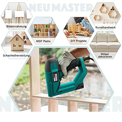 NEU MASTER Elektrotacker, Nagelpistole NTC0060 Elektrische Brad Nailer/Tacker für DIY-Projekte in den Bereichen Polsterung, Zimmerei und Holzbearbeitung, einschließlich 400 Klammern und 200 Nägel
