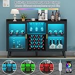 Wine Bar Cabinet with Led Light, Home Coffee Cabinet with Wine and Glass Rack, Kitchen Buffet Sideboard with Storage Shelves, Freestanding Liquor Cabinet for Living Room, Dining Room (Black) - Image 5