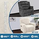 H.VERSAILTEX Velvet Stretch Recliner Couch Covers 4-Pieces Style Recliner Chair Covers Recliner Cover for Reclining Chair Slipcovers Feature Non Slip Form Fitted Thick Soft Washable, Ivory - Image 5