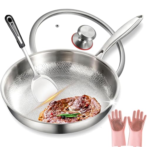 Siraat Titanium Hammered Pan Pro, 2026 New 100% Pure Titanium Fry Pan With Lid, No Coating Non-Stick Titanium Pans for Cooking Scratch-Resistant for Oven, Induction & All Cooktops (With Lid, 11.02in)