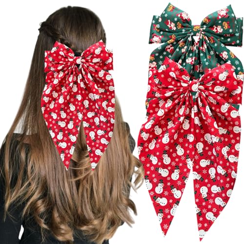 2 Pinzas para cabello navideñas con moños, rojo y verde miniatura 1