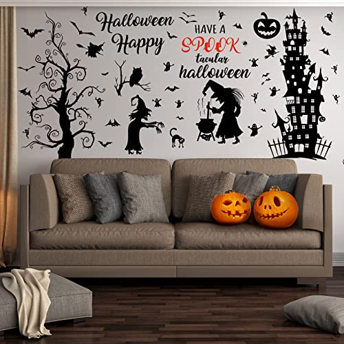 Bbto 6 Sheets Halloween Wall Decor Diy Haunted House Decorations Spooky Garage Door Stickers Witch Bats Ghost Tree Castle Decals For Window Home Kids Room Nursery Halloween Party Supplies, 5 Styles #TOP6