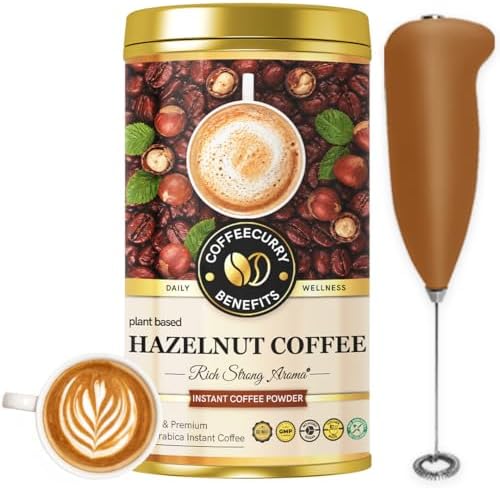 COFFEECURRY Hazelnut Instant Coffee Tin Can (50 Grams With Frother) - For Energy and Focus | Premium Arabica Coffee Powder for Refreshing Experience