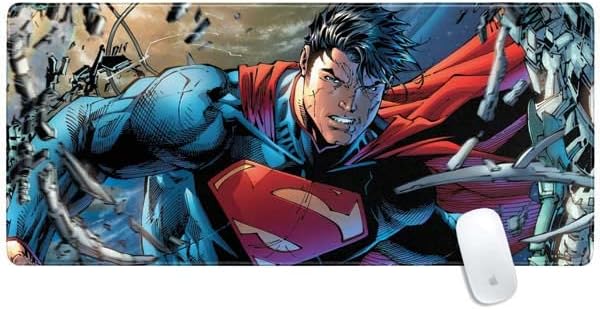 Skinit Extra Large Gaming Mouse Pad - Officially Licensed Comic Superman Design with Stitched Edges, Waterproof, Non-Slip Rubber Base, Desk Mat for Keyboard & Mouse, 35.75" x 15.4" inches