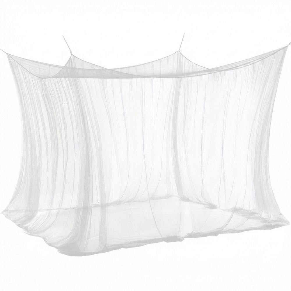 Moustiquaire en maille fine pour lit simple, double, king size, intérieur et extérieur, voyage, camping, moustiquaire avec cordes de suspension (300 x 500 x 250 cm, 2 portes, blanc)