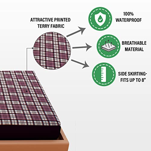 Image of DREAM CARE Waterproof Fitted Terry Cloth Printed Mattress Protector for Queen Size Bed with Elastic Strap - 72 inchx60 inch, Grey