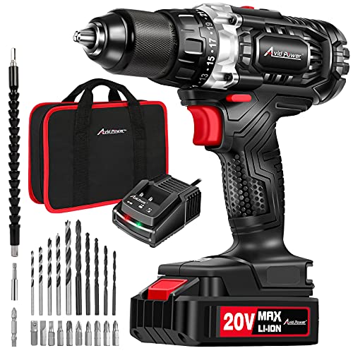 AVID POWER 1 2 Metal Chuck Cordless Drill Driver kit, 20V Power Drill Set with Fast Charger, 2.0Ah Li-ion Battery, 2 Variable Speed, 23+1 Clutch, 23pcs Accessories with Tool Bag