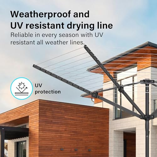 4 Arm 50M Rotary Washing Line Heavy Duty Clothes Airer Dryer for Outdoor & Garden, Folding Large Rotary Clothes Line with Metal Ground Spike and Cover, Black - Image 3
