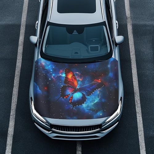 Image of Car Front Hood Purple Butterfly Cover Blanket Easy Installation All-Weather Vehicle Front Engine Hood Flag Protector Automotive Accessories Compatible with SUV Cars Trucks