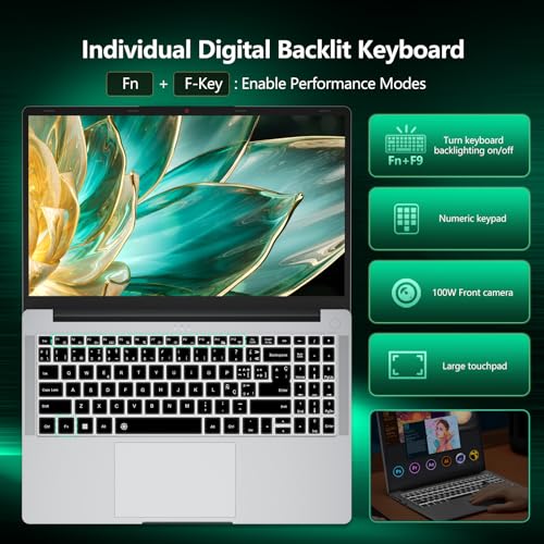 Image of Laptop, Laptop Computer AMD Ryzen 5 5500U 6-Core, 16GB RAM 512GB SSD, 15.6 Inch Laptops with 1080P FHD, Win 11 Pro, Radeon Graphics, 180 Open, Backlit KB, USB-C PD, Gray Thin & Light PC Lap top