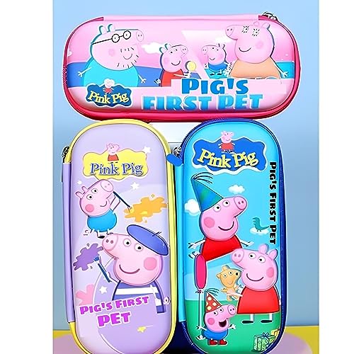 Image of Cute Pig EVA Large Capacity Stationery Box 3D Cartoon Pen Pencil case Multi-Compartment for School Students with Zip Closure -Best Birthday Gift for Girls, Boys & Kids (Cute Pig (Assorted))