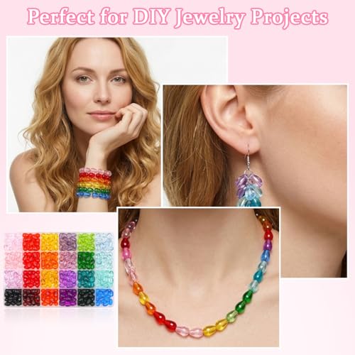 Image of PATPAT24-Color Teardrop Glass Beads Craft Set 8mm Colored Teardrop Glass Beads (560Pcs), with Spacer Beads, Scissors & Crystal Line, DIY Jewelry Making Kit for Necklaces, Bracelets, Earrings