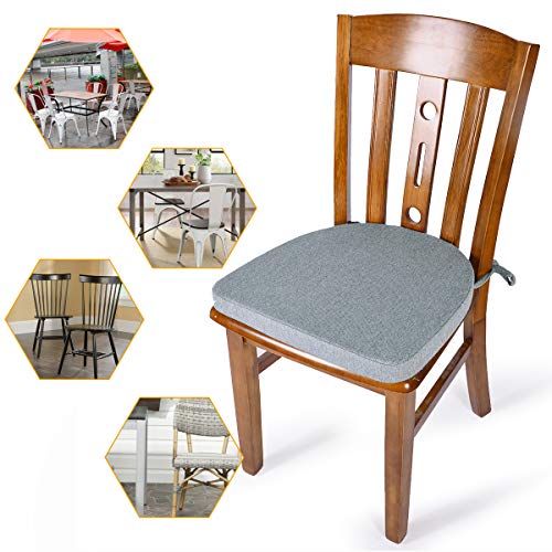 Shinnwa Chair Cushion with Ties for Dining Chairs [17 x 16.5 Inches] Non Slip Kitchen Dining Chair Pad and Seat Cushion with Machine Washable Cover - Light Gray