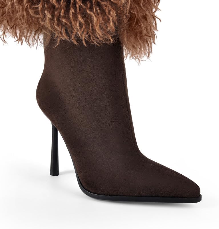 Women's Knee High Furry Boots Shaggy Long Faux Fur Winter Boots Cozy Plush Retro Festival Party Statement Footwear for Fall Cold Weather