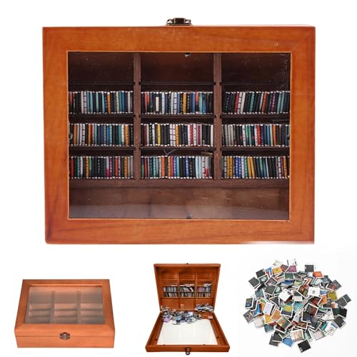 NCOALE Anxiety Bookshelf Shake Away Your Anxiety Mini Bookshelf with 200 Miniature Books Wooden Miniature Library for Book Lovers & Anxious