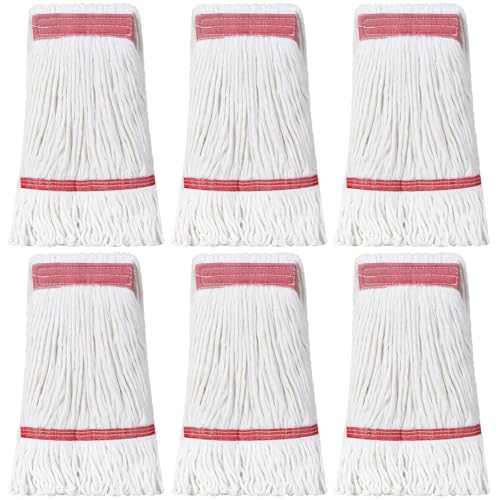 Image of Eccliy 6 Pack Commercial Mop Heads Replacement Heavy Duty 18 oz Loop End Cotton String Wet Mop Refills Washable Absorbent Reusable for Industrial Home Tile Wood Concrete Floor (White,Red)