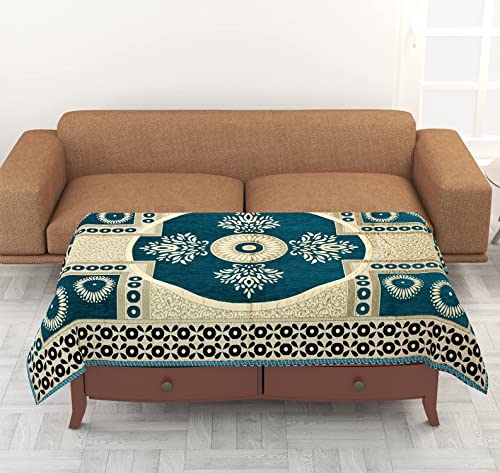 Image of 5 Seater Sofa Cover 10 Pcs Set - 3 + 1+1 Chennile Sofa Cover Back 5 Seater with 6 Pcs Arms Sofa Cover and Centre Table Cover, Sky, Chenille