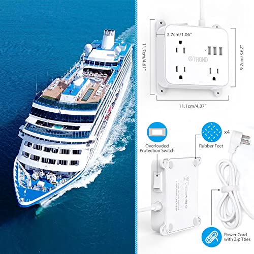 image for Power Strip with USB, TROND Flat Plug Outlet Extender with 3 USB Ports